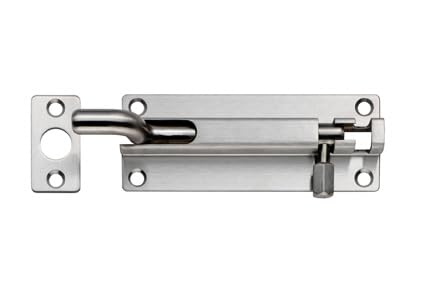Kooples Hardware Cranked Barrel Bolt Lock – Heavy Duty Steel Slide Latch for Doors, Gates, Cabinets – Surface Mount Security Catch with Screws (Bright Stainless Steel, 100 x 38mm)