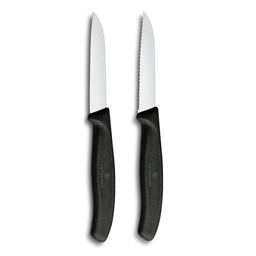 Set di coltelli Victorinox Swiss Classic per verdure e spelucchini, 2 pezzi, lama dritta e seghettata, extra affilata, 8 cm, Nero