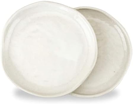 roro Ceramic Stoneware White Hand-Molded Glossy Appetizer and Snack Plates, 7 Inch Pair of 2