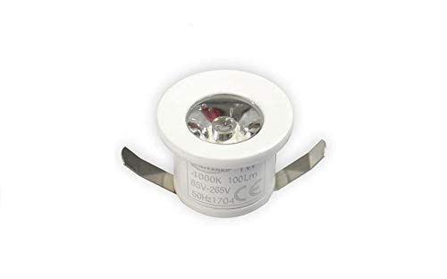 Vetrineinrete® Faretto led ad incasso 1 watt mini spot punto luce tondo luce naturale 4000 k driver 220v con bordo bianco p-31-bn E9