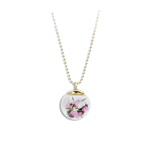 Collier Erica en acier doré et fleurs naturelles : l'éclat durable de la nature