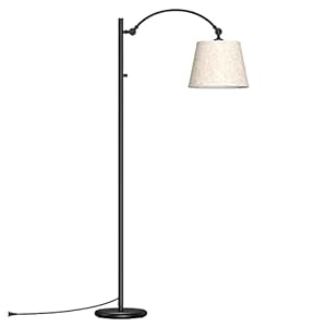 Floor Lamp for Living Room，Modern Lamp with Rotary Switch, Adjustable Tall Standing Reading Lamp with Hanging Linen Shade for Bedroom, Office, Black（3 Color Temperatures Bulb Included ）