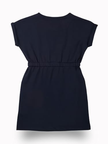 Image of Gini and Jony Girls Navy Blue Typographic Print Cotton Short Sleeves Dress