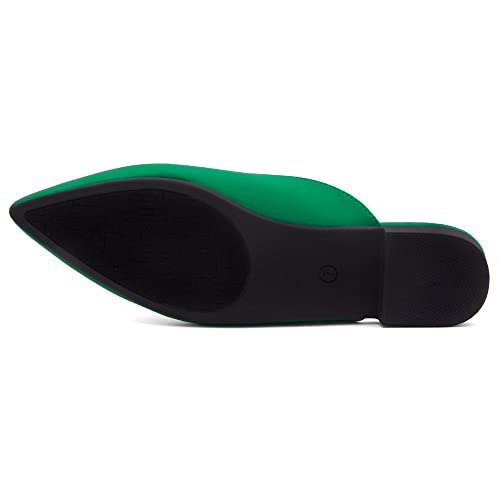 Shoe Land Cally Women's Flat Mules Pointed Toe Backless Slides Comfortable Slip-On Loafer Shoes Green 8.5 #TOP3