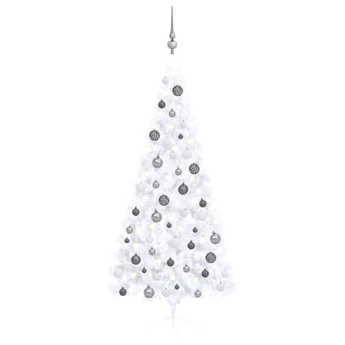 Artificial Half Christmas Tree, 70.9 Inch Pre-Lit White PVC Wall-Mounted
