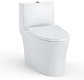 FinerFurnis One-Piece Toilet with V-Shaped Seat Cover - Dual Flush Top Buttons, 0.8/1.28 GPF, Powerful Top Flush, Comfortable Seat Height, Soft Closing Seat, Quiet Modern Bathroom Toilet, White