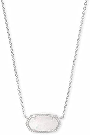 Kendra Scott Elisa Pendant Necklace for Women, Fashion Jewelry, Rhodium-Plated Brass, White Opal