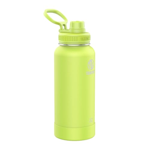 Takeya Actives Botella con Tapa con Pico - Botella con Doble Aislamiento de Acero Inoxidable - Apta para Lavavajillas y Libre de BPA - Botella con Tapa con Pico y Parachoques Removible - 32 oz, Verde Citron