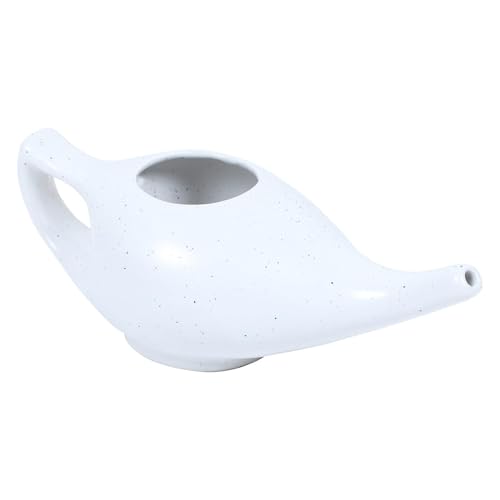 Image of QIMACPLUS Leak-Proof Durable Ceramic Jal Neti Pot | Non-Metallic, Lead-Free, Microwave & Dishwasher Safe with Comfortable Grip | 1 PCS (Marble - 220 ML)