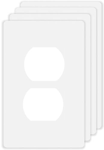 Screwless Duplex Receptacle Outlet Cover Wall Plates 1-Gang Duplex Switch Outlet Electrical Cover Plate Unbreakable Thermoplastic Faceplate for Decorative Receptacle Outlet Switch, White (4 Pack)