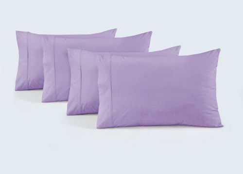 100% Cotton Percale Pillowcases, 4 Pack Pillow Cases, Soft & Breathable Pillow Covers, Light Weight Fabric, Smooth Airy Weave, for Her or Him (Lavender King Size 20"x40", 4)