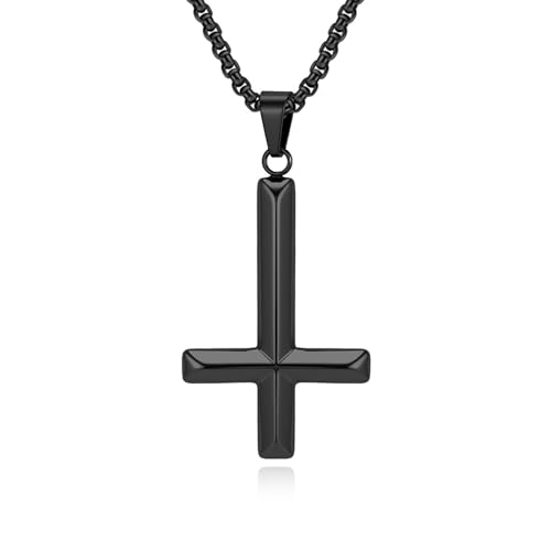 KnSam Cadena para hombre de acero inoxidable, cadena de cruz para hombre, cadena para colgante, collar para hombre, acero inoxidable, negro