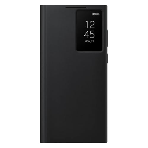 Funda de Cuero con Tapa de Espejo para S22 Ultra Smart View Cover para Samsung S22 Plus S22 Funda de Espejo Transparente, Negra, para S22 Plus