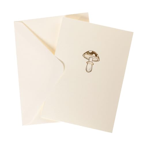Image of Graphique Mushroom Cards, Pack of 10 Cards with Envelopes, All Occasion Greetings, Blank Inside, Gold Foil Embossing, La Petite Press Collection Boxed Set, 3.25 inch x 4.75 inch