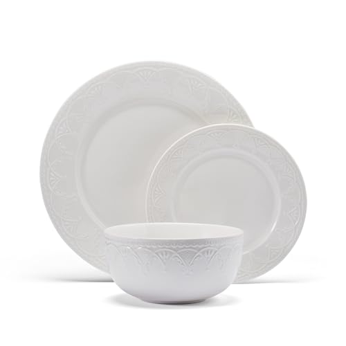 Image of Pfaltzgraff Esmerlda White 24 Piece Plate Bowl Dinnerware Set, Service for 8