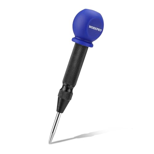 WORKPRO 5" Automatic Center Punch for Metal, Adjustable Spring Loaded Center Punch with Cushion Cap, Metal Punch Tool, Center Hole Punch for Wood, Metal, Plastic Auto Center Punch