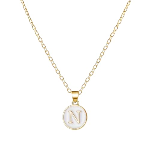 Image of Giftana Alphabet Locket with Chain, White Enamel Letter A-Z Pendant Necklace for Girls, Personalized Initial Name Gold Plated Pendant Necklace Gift for Girlfriend, Valentines Day Gifts for Woman