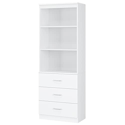 Fotosok 71 Inches Tall Storage Cabinet, Bookcase With 3 Drawers And 3-Tier Open Shelves, Wooden Bookshelf Storage Organizer For Living Room, Study, Kitchen, Home Office, White thumb #7