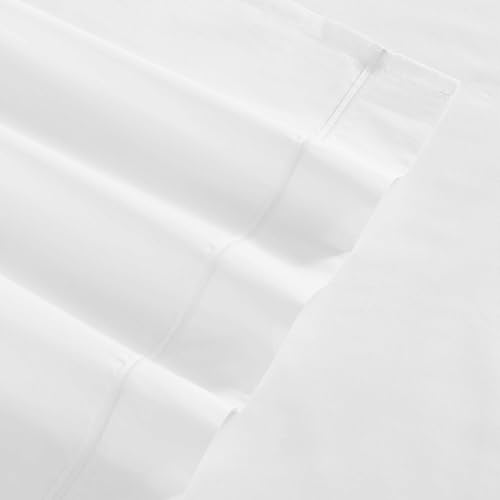 Image of Tommy Hilfiger - Sheet Set, Cotton Percale Bedding with Matching Pillowcases, Crisp & Cool, Solid Design with Hem Stripe (White, Full)