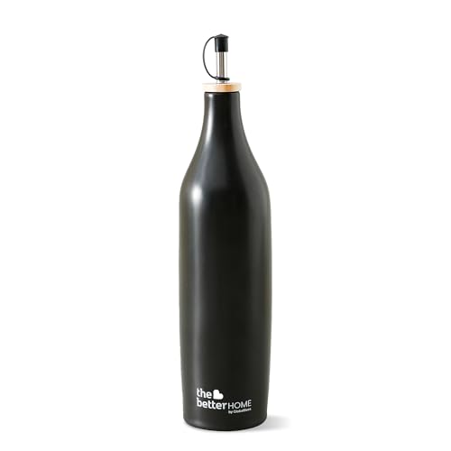 Image of The Better Home Matte Black Ceramic 750ml Capacity Bar Accessories Bottle Pour Spouts | Drip-Free Spout Wooden Stopper Lid Odor Resistant Stain Resistant Airtight Leakproof Modern Tableware Design