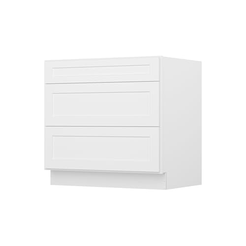 Image of Furinno Shaker Drawer Base Kitchen Cabinet with 3-Drawers, Ready to Assemble, 24 D x 36 W x 34.5 H, White