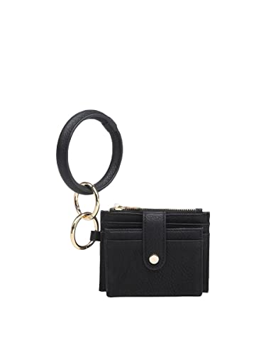 JEN & CO. Sammie Wallet with Bangle, Black - Women's Vegan Leather Small Wristlet Wallets w/Keychain Ring, Card Holder