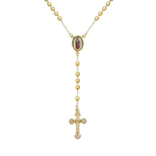 Chapelet de prière plaqué or 18k avec crucifix et médaille Marie pour femme