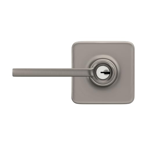 Image of SCHLAGE Latitude Keyed Entry Door Handle, Reversible, Satin Nickel | Keyed entry lever door handle with turn-button lock, Easy to install, Certified security & durability, Universal fit, 2 keys