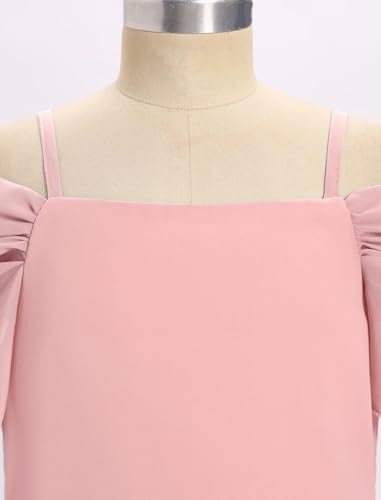 IDOPIP Girls Chiffon Maxi Cold Shoulder Dress A-line High Low Junior Bridesmaid Flower Girl Wedding Birthday Party Dresses3