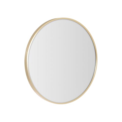LOLAhome Espejo de Pared Redondo con Borde de Aluminio Dorado de Estilo Moderno y Sencillo Adecuado para Decoración, Recibidor, Baño, Dormitorio, Tocador y Vestidor