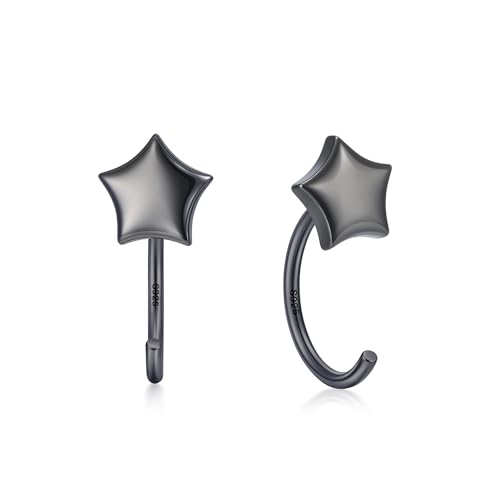 Image of CHIC & ARTSY 925 Sterling Silver Half Hoop Earrings for Women, Small Huggie Hoops Set with Ball Bar Star Moon Cross & Pearl, Lightweight Comfort Fit Everyday & Sleep Earrings