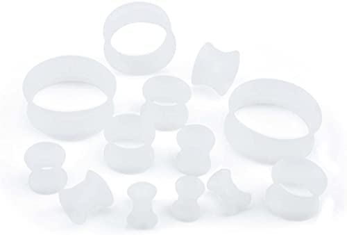 1 par (2 peças) TÚNEIS DE PELE DE SILICONE CLARO Calibres Duplo Flare Super Ultrafinos Macios Flexív