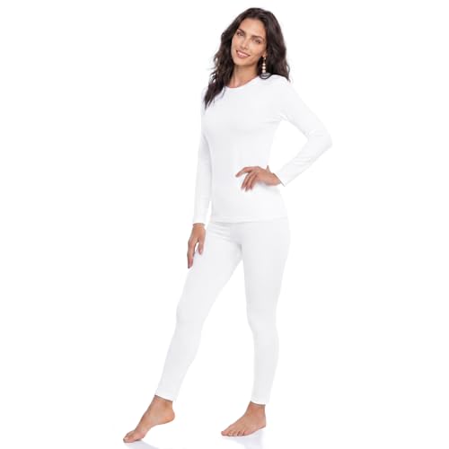 WEERTI Thermal Underwear for Women Long Johns with Fleece Lined Base Layer Women Cold Weather Top Bottom-White 3XL