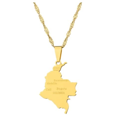 AMSLSIU Collier pendentif polyvalent pour femmes personnalisé carte de la Colombie en acier inoxydable carte de la Colombie pendentif collier colliers