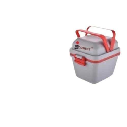 Airtight Lunch Boxes | Leak-Proof with Push Lock Handle | 3-Compartment Food Warmer Tiffin with Spoon (Set of 2 + 1 Free Pillar) Lunch box_064_blue&grey