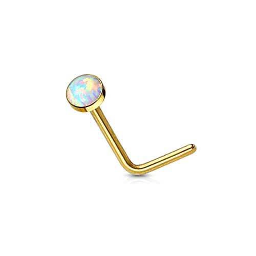 FIFTH CUE 20G Synthetic Opal Set Flat Top PVD Over 316L Surgical Steel L bend Stud Nose Rings3