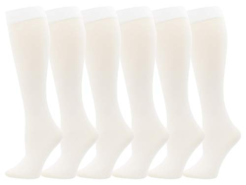 Knee High Nylon Trouser Socks for Women, 6 Pairs, Opaque Stretchy Dress Sock Bulk Pack (White, One Size (Fits Women Shoe Sizes 5-10))
