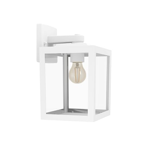 Eglo Olgiata-E - Lampada da parete per esterni, stile vintage, applique a lanterna, direzione luce verso il basso, in plastica bianca e trasparente, attacco E27, IP44