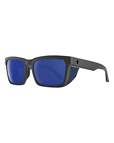 SPY Optic Helm Tech, Full Cover Square Sunglasses, Color and Contrast Enhancing Lenses, Matte Dark Gray - Happy Gray Green Polarized with Dark Blue Spectra Mirror Lenses