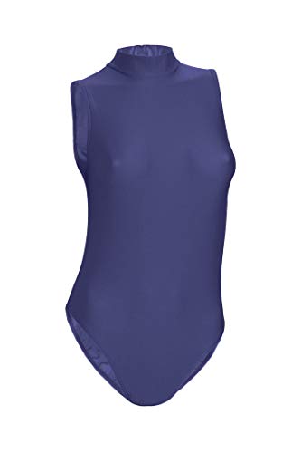 ML-Sport24 Damen Body ohne Ärmel Kragen Rücken-RV Leotard stretch shiny 80% Polyamid 20% Elasthan, XL, Marine Cover