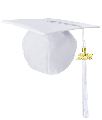 Yotopzy Unisex Matte Adult Graduation Cap with 2026 and 2027 Tassel Year Charm White