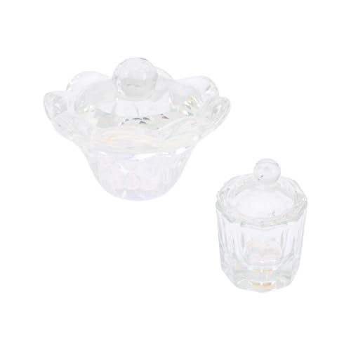 2 vasos octagonales de cristal para manicura con tapa