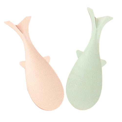 SOLUSTRE Fish Shape Rice Spoon Set 2pcs Plastic Ladles Standup Non Stick Soup Spoon for Utensils