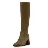 MUCCCUTE Green Knee High Boots for Women - Square Toe Chunky Block Heel Boots with Side Zipper Pull On Suede Tall Boot US Size 7.5