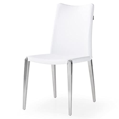 Zuri Furniture Modern Jordan Dining Chair In White Leatherette And Polished Stainless Steel Base #TOP4
