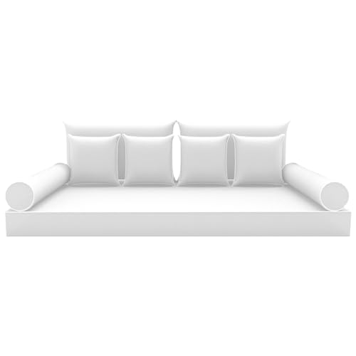 ZOALXZNT Twin Outdoor Mattress Package,Twin Size Porch Swing Day Bed Cushion Set Include Mattress Bolster Pillow,Patio Hanging Daybed Indoor Cushions Set (White, 75 * 39 * 6in)