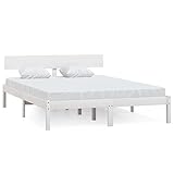 XHNIFBN Massivholzbett Weiß Kiefer 150x200 cm mit stabilem Lattenrost, Modernes Futonbett für Schlafzimmer mit Kopfteil, Robuste Konstruktion & Langlebigkeit für Wohnung und Gästezimmer