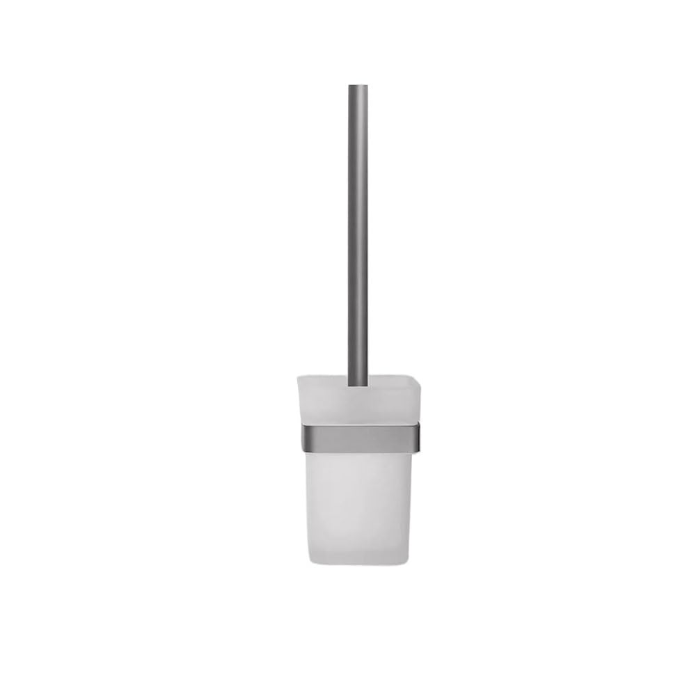 Scrubber Toolet Wall Mounted Square Frosted Glass Toilet Brus Kit with Stainless Steel Long Handle Bathroom Deep Clean