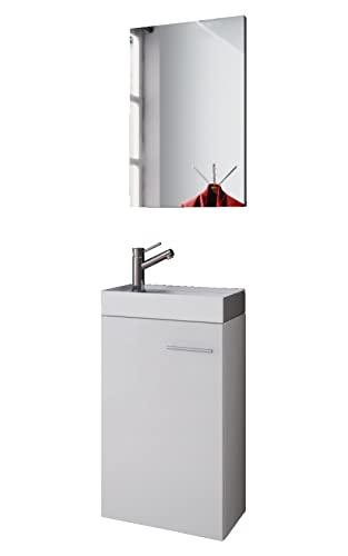 VCM Conjunto de Muebles de baño de 3 Piezas WC de Invitados Lavabo de baño de Invitados pequeño y Estrecho Garla Blanco