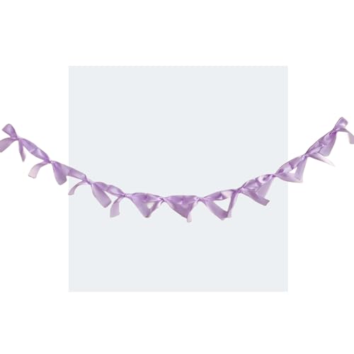 Image of Bow Knot Garland | 6ft Linking Satin Bow Banner with 3ft Extend Ribbon for Coquette Bachelorette Party, Baby Shower,Bridal Shower Wedding Baby Room Bed Decor (Violet, 6ft)